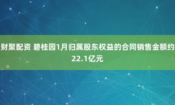 财聚配资 碧桂园1月归属股东权益的合同销售金额约22.1亿元